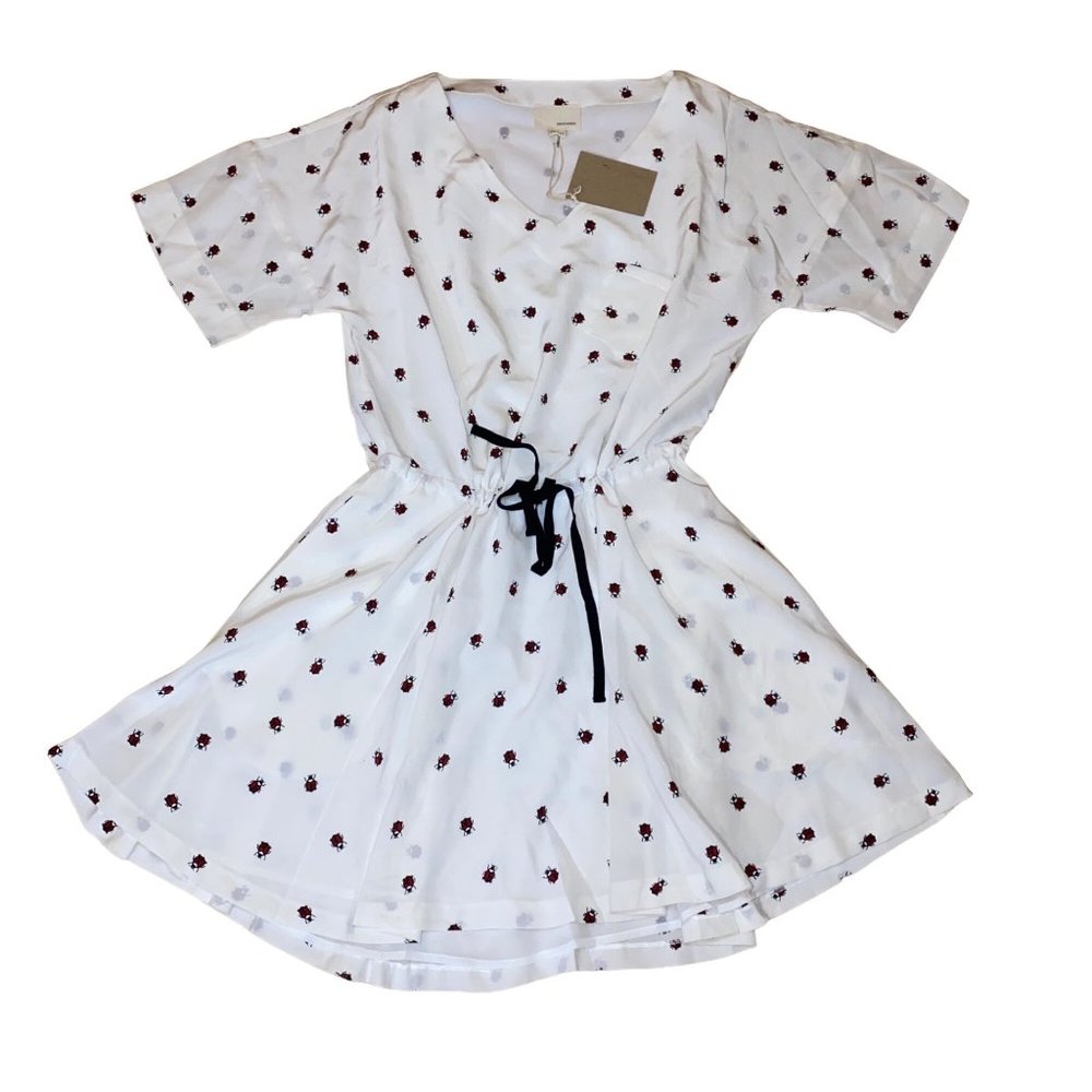 Band of Outsiders Silk Beetle Mini Dress White Pockets Small Womens Bugs Insects